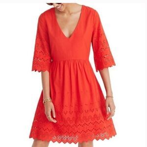 Madewell Red Eyelet Lattice Dress